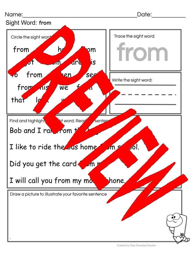 Kindergarten Sight Words | Fry's Sight Words 21- 25 | Printable Sight Word Practice