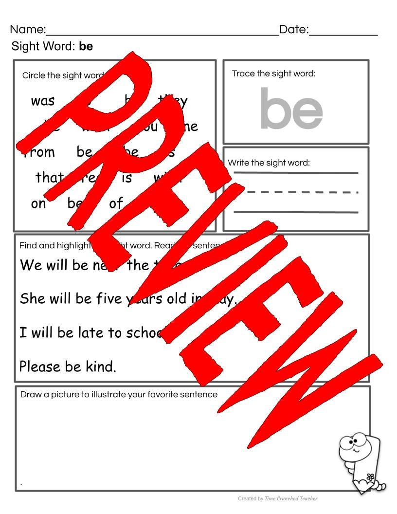 Kindergarten Sight Words | Fry's Sight Words 21- 25 | Printable Sight Word Practice