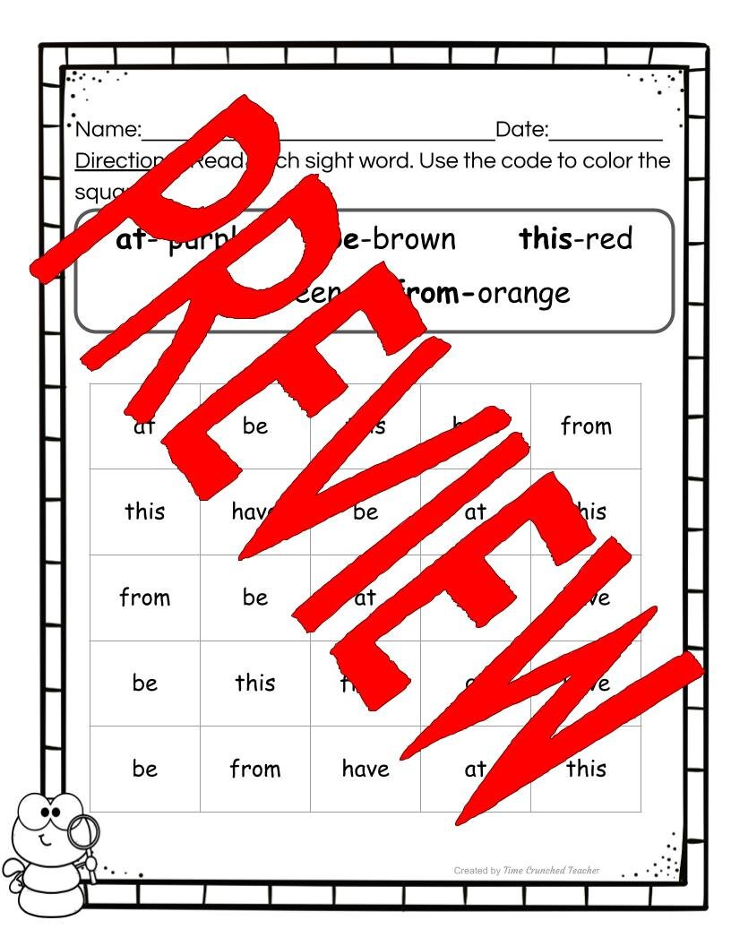 Kindergarten Sight Words | Fry's Sight Words 21- 25 | Printable Sight Word Practice