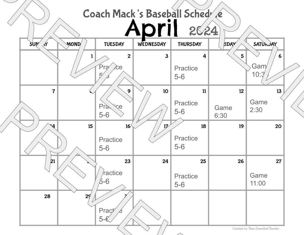 Printable April Calendar | April 2024 Calendar | Customizable Calendar Template