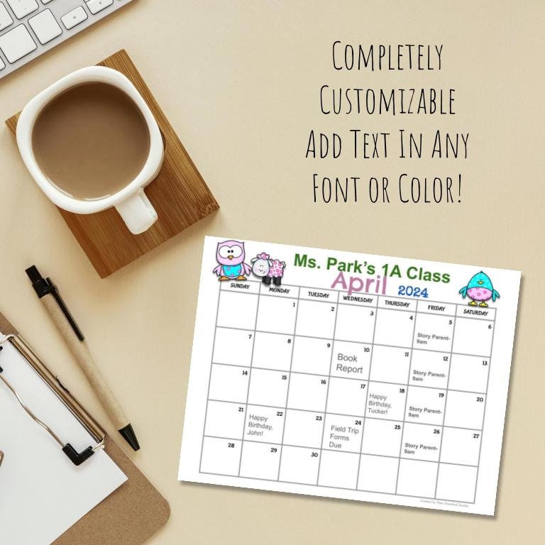 Printable April Calendar | April 2024 Calendar | Customizable Calendar Template