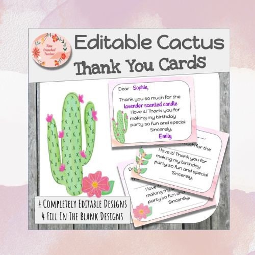 Printable Thank You Cards | Cactus Themed | Personalized Thank You Cards | Birthday Thank You Cards