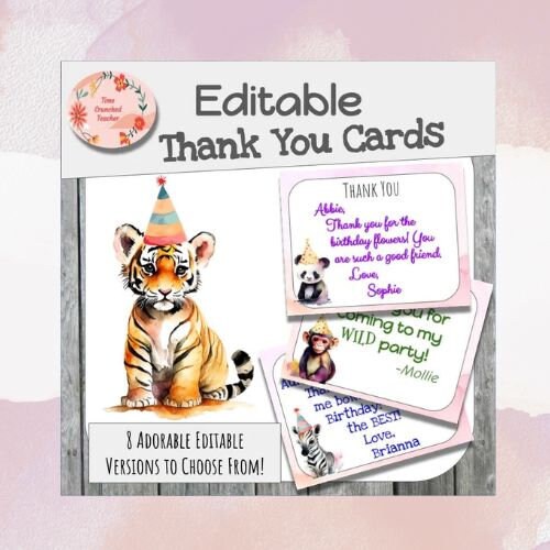 Printable Thank You Cards | Safari Themed | Personalized Thank You Cards | Birthday Thank You Cards