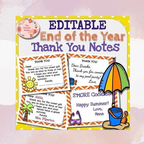 Printable Thank You Cards | End of the Year Teacher Thank You Cards | Personalized Thank You Cards