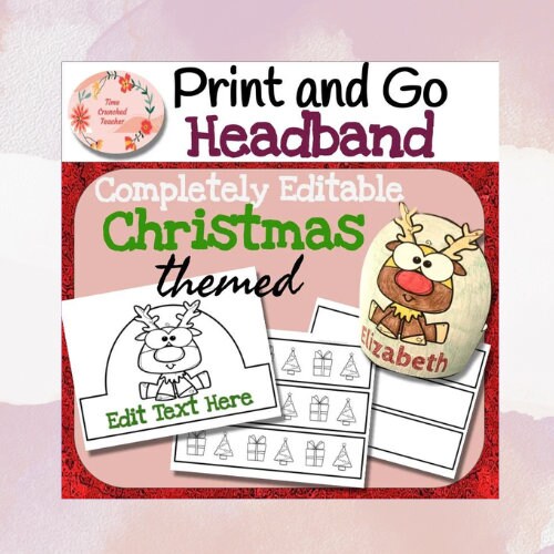 EDITABLE Christmas Reindeer Headband! Print and Go!