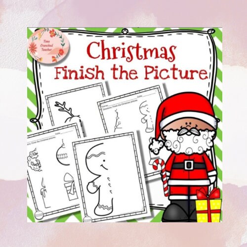 Christmas Finish the Picture Art Activity and Math Center No Prep Print and Go