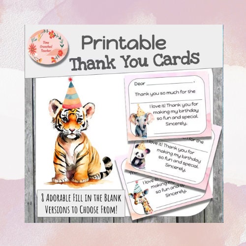 Printable Thank You Cards | Safari Themed | Fill in the Blank Thank You Cards