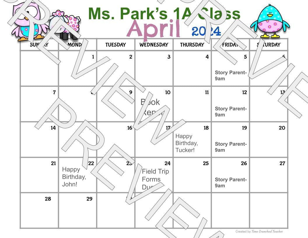 Printable April Calendar | April 2024 Calendar | Customizable Calendar Template