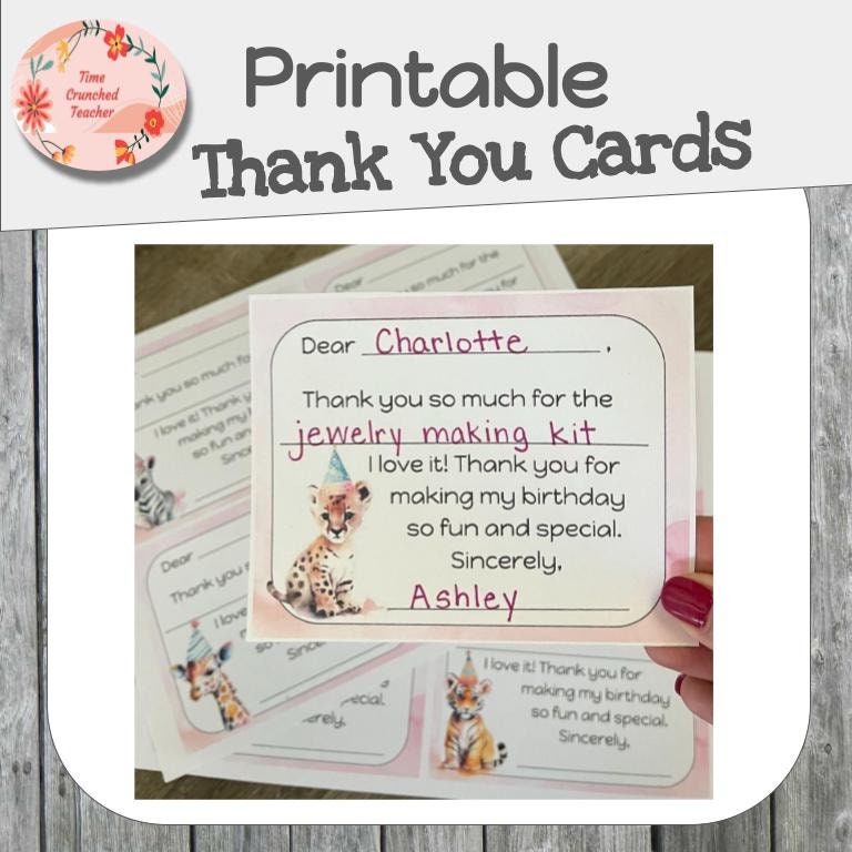 Printable Thank You Cards | Safari Themed | Fill in the Blank Thank You Cards