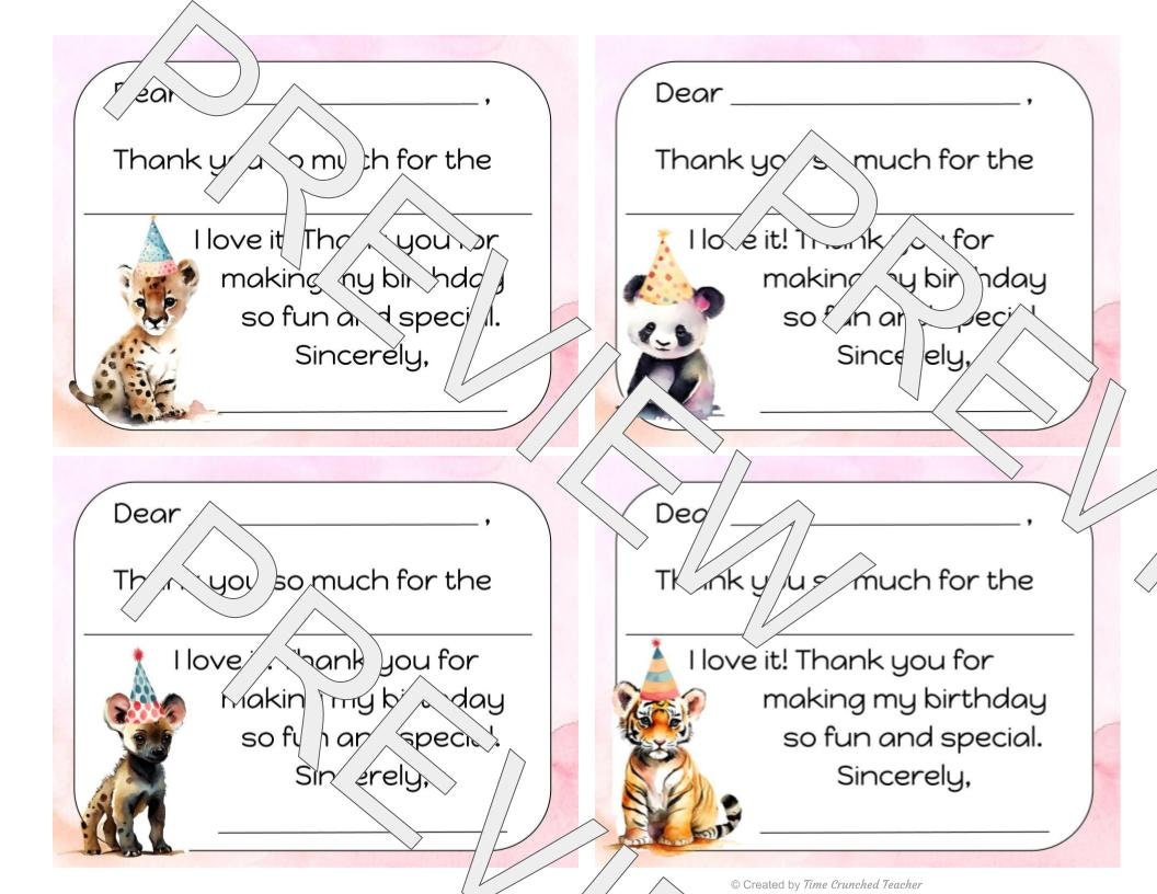 Printable Thank You Cards | Safari Themed | Fill in the Blank Thank You Cards