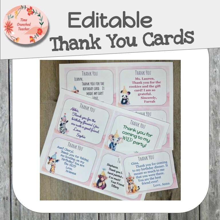 Printable Thank You Cards | Safari Themed | Personalized Thank You Cards | Birthday Thank You Cards