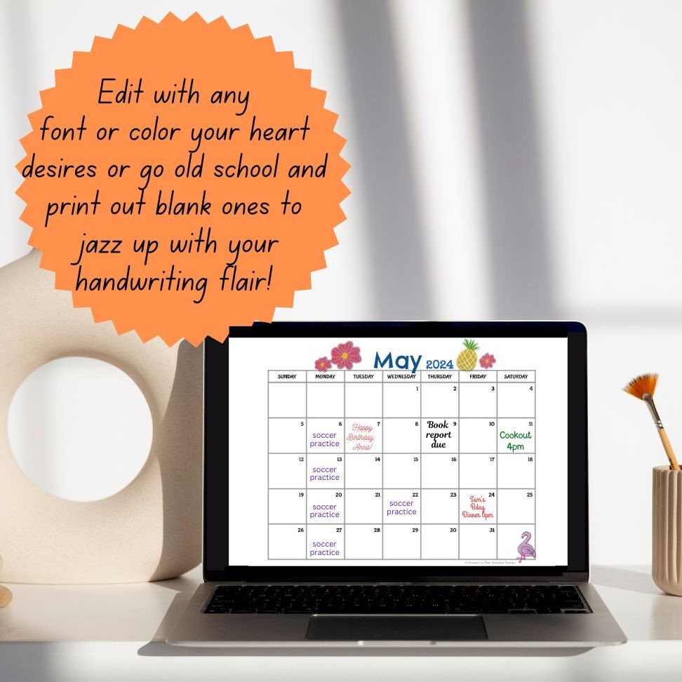 Printable May Calendar | May 2024 Calendar | Customizable Calendar Template