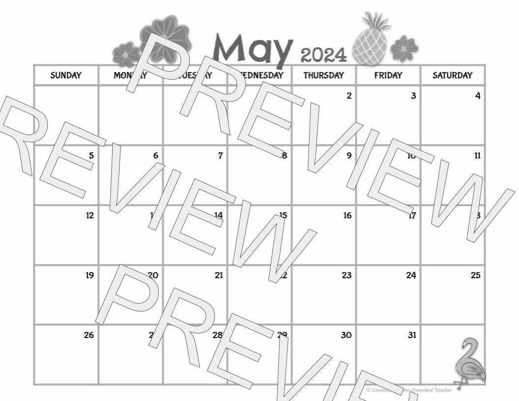 Printable May Calendar | May 2024 Calendar | Customizable Calendar Template