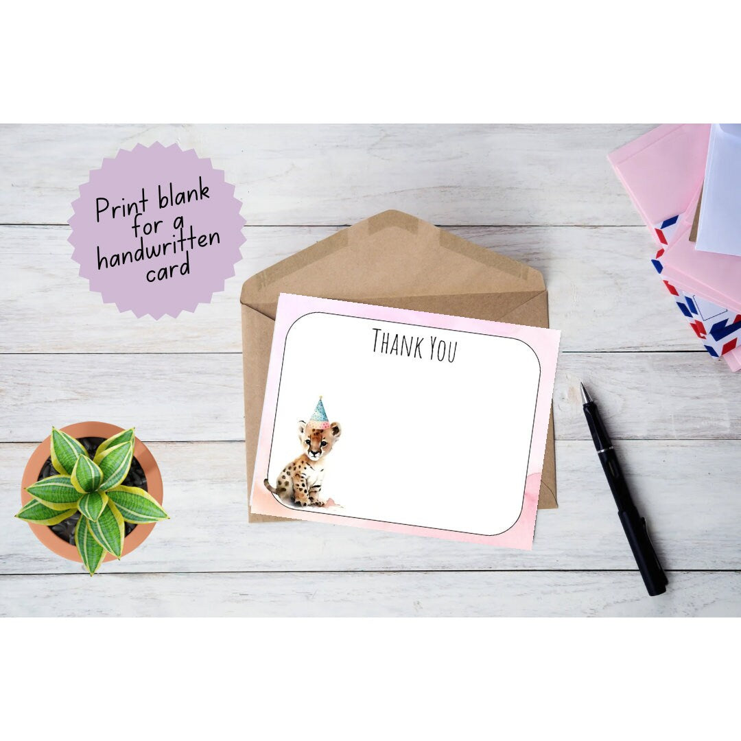 Printable Thank You Cards | Safari Themed | Personalized Thank You Cards | Birthday Thank You Cards