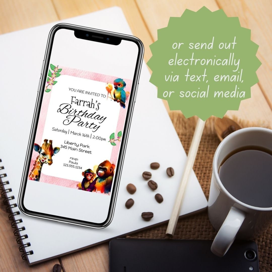 Printable Birthday Invitations | Jungle Themed Party Invitations | Editable Birthday Party Invitations | Safari Birthday | Jungle Birthday