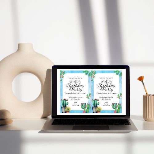 Printable Birthday Invitations | Cactus Themed Party Invitations | Editable Birthday Party Invitations | Cactus Birthday | Invitation
