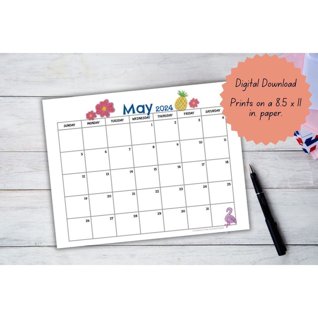 Printable May Calendar | May 2024 Calendar | Customizable Calendar Template
