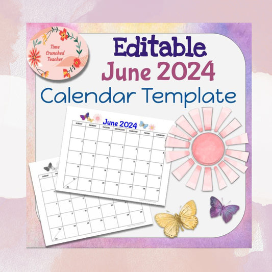 Printable June 2024 Calendar | June 2024 Calendar | Customizable Calendar Template | Editable June Calendar