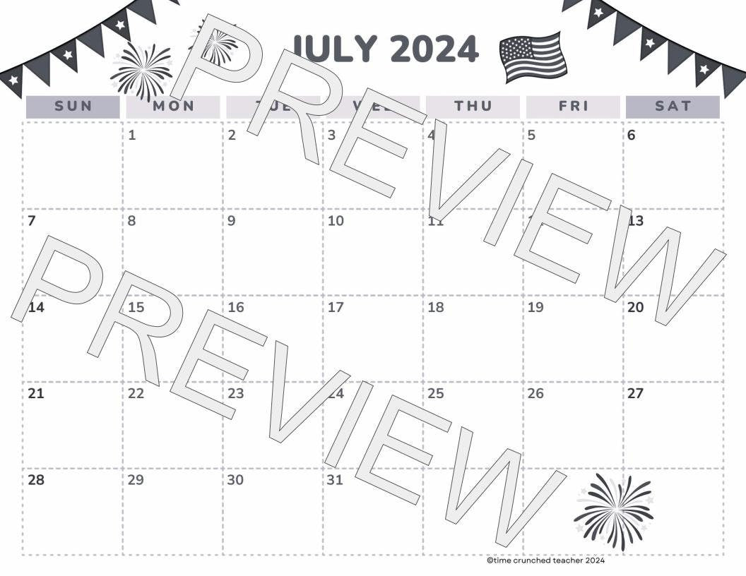 Printable July 2024 Calendar | July 2024 Calendar | Customizable Calendar Template | Editable July Calendar