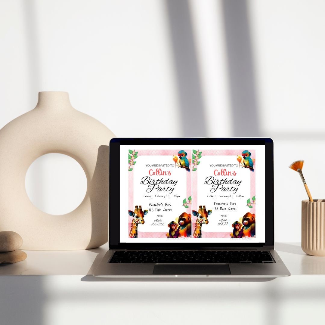 Printable Birthday Invitations | Jungle Themed Party Invitations | Editable Birthday Party Invitations | Safari Birthday | Jungle Birthday