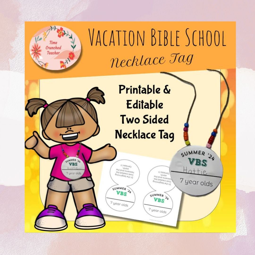 Printable Vacation Bible School Craft Necklace| Editable VBS Tag| Printable Necklace tag | VBS Craft | Printable Craft for Kids