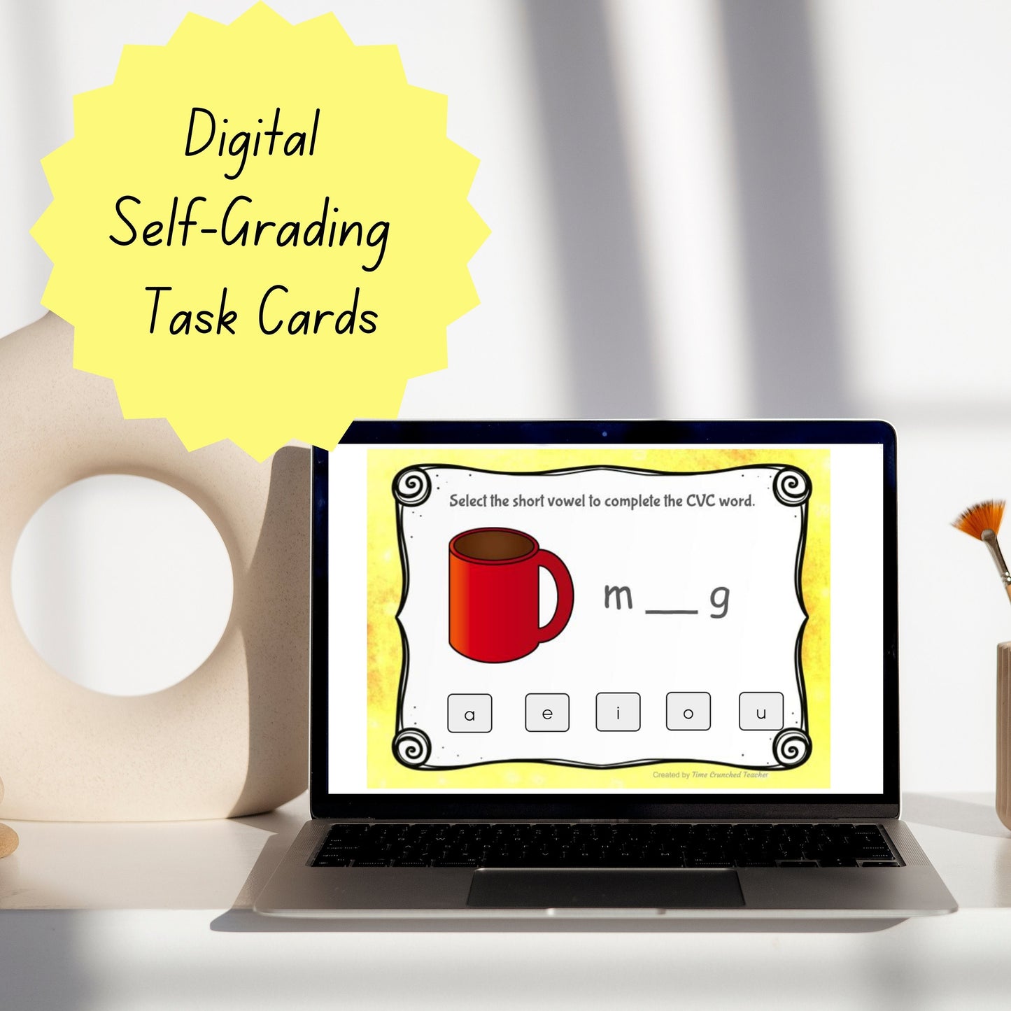 1st Grade | Short Vowels in CVC Words | Boom Cards | Self Grading Task Cards | Digital Download | Paperless Task Cards | Self Grading