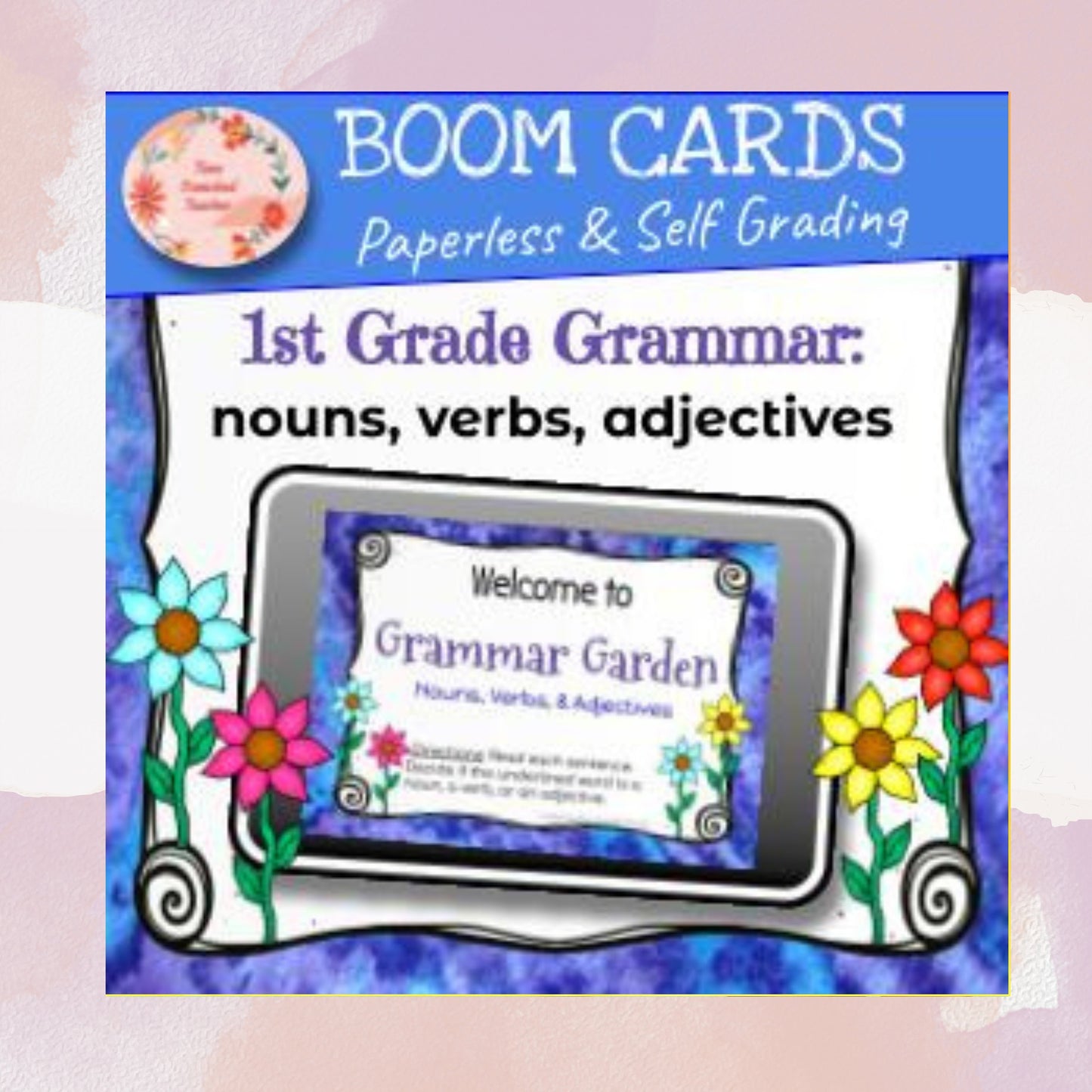 1st Grade Grammar | Verbs, Nouns, & Adjectives | Digital Boom Cards |Boom Cards | Self Grading Task Cards | Paperless Task Cards