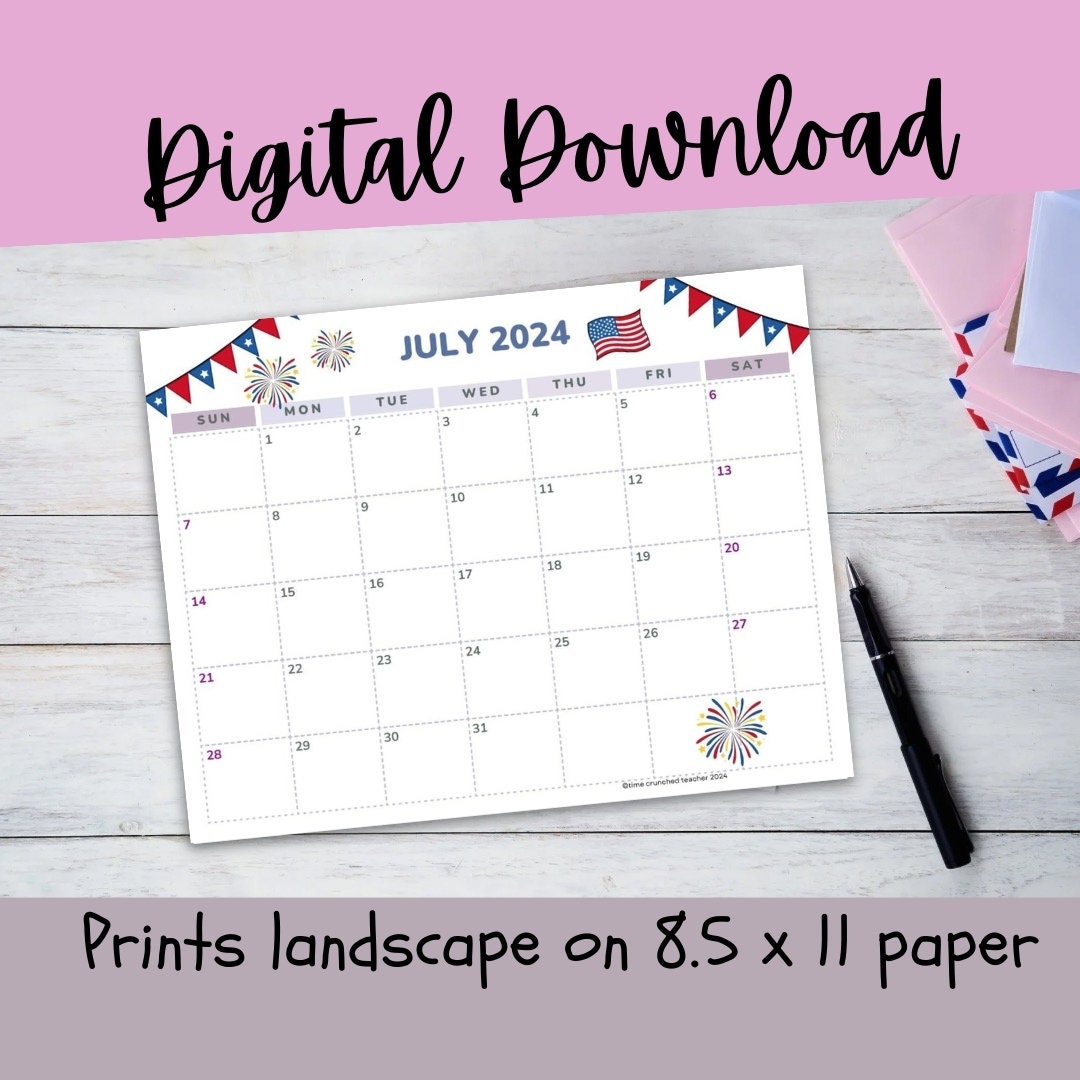 Printable July 2024 Calendar | July 2024 Calendar | Customizable Calendar Template | Editable July Calendar