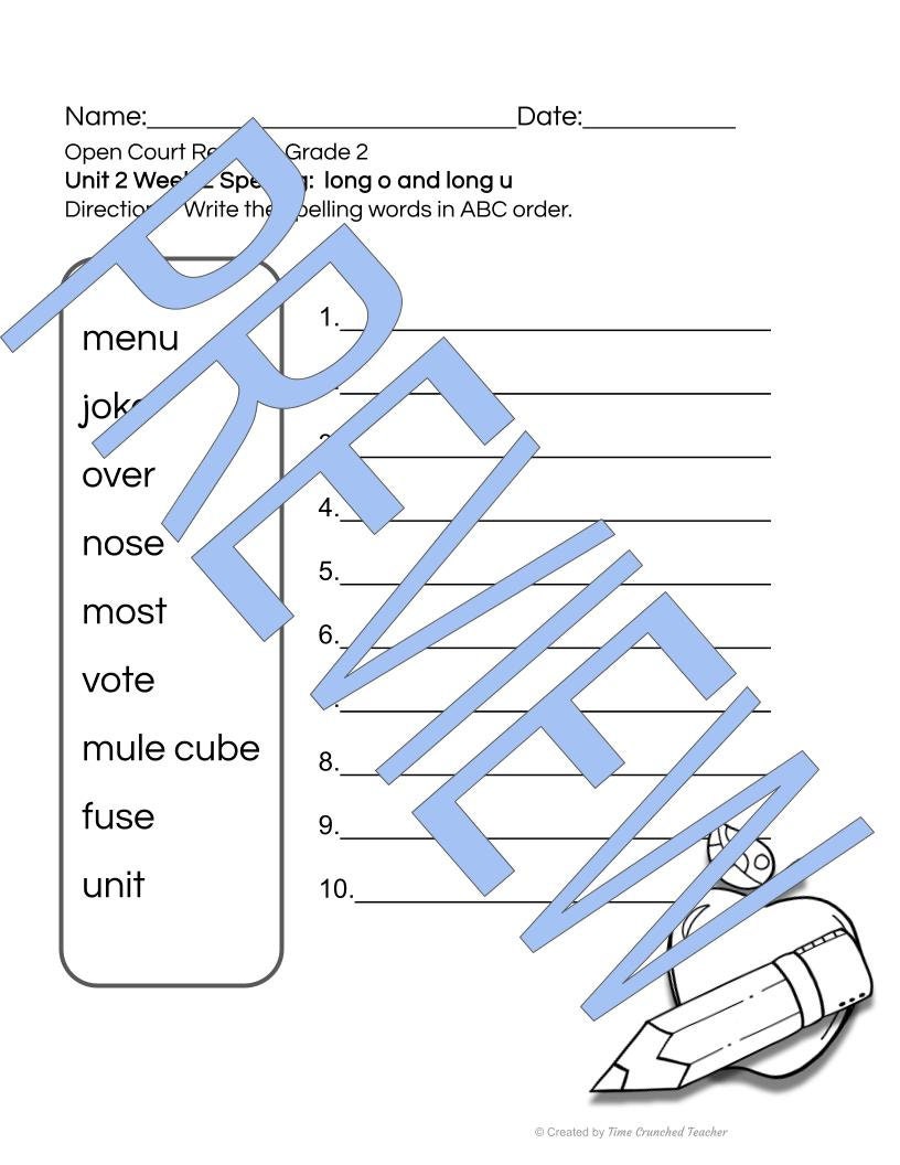 Open Court Reading | 2nd Grade Open Court Reading | Open Court Reading 2nd Grade Spelling | Open Court Reading Unit 2 Week 2 Spelling