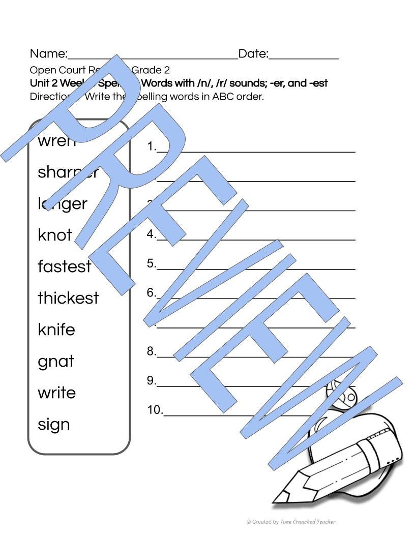 Open Court Reading | 2nd Grade Open Court Reading | Open Court Reading 2nd Grade Spelling | Open Court Reading Unit 2 Week 3 Spelling