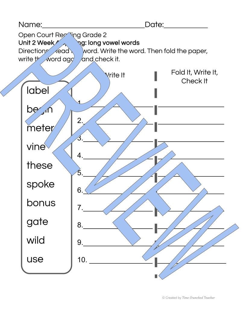 Open Court Reading | 2nd Grade Open Court Reading | Open Court Reading 2nd Grade Spelling | Open Court Reading Unit 2 Week 4 Spelling