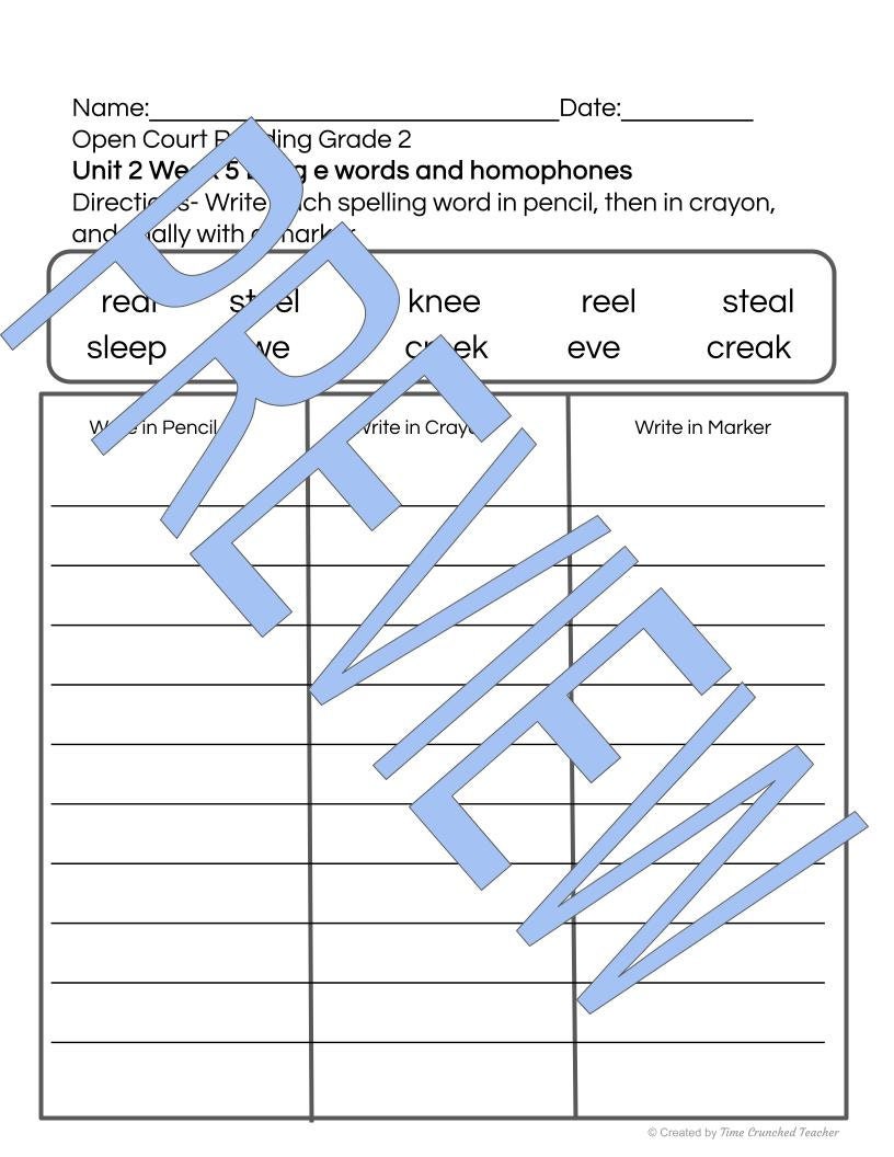 Open Court Reading | 2nd Grade Open Court Reading | Open Court Reading 2nd Grade Spelling | Open Court Reading Unit 2 Week 5 Spelling