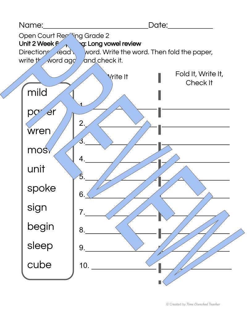 Open Court Reading | 2nd Grade Open Court Reading | Open Court Reading 2nd Grade Spelling | Open Court Reading Unit 2 Week 6 Spelling