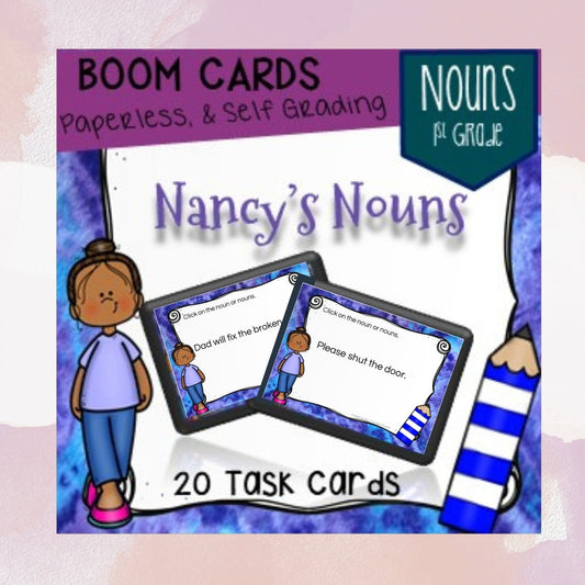 1st Grade Grammar | Noun Lesson | Digital Boom Cards |Boom Cards | Self Grading Task Cards | Paperless Task Cards