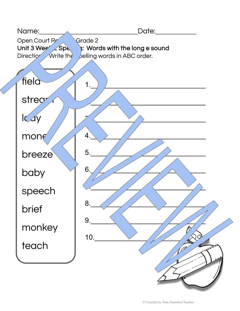 Open Court Reading | 2nd Grade Open Court Reading | Open Court Reading 2nd Grade Spelling | Open Court Reading Unit 3 Week 2 Spelling