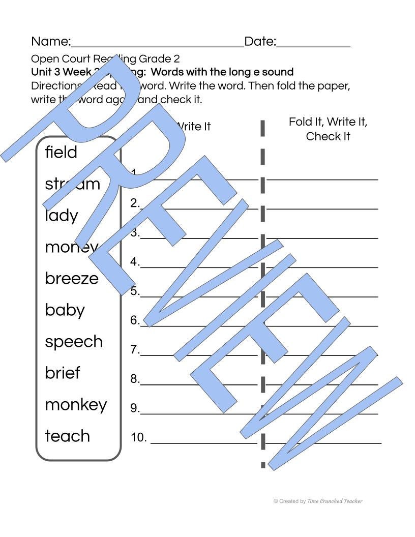 Open Court Reading | 2nd Grade Open Court Reading | Open Court Reading 2nd Grade Spelling | Open Court Reading Unit 3 Week 2 Spelling