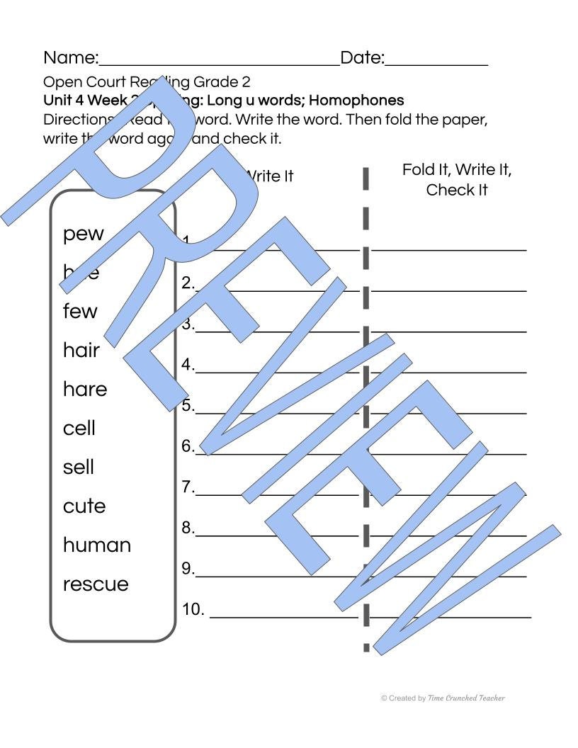 Open Court Reading | 2nd Grade Open Court Reading | Open Court Reading 2nd Grade Spelling | Open Court Reading Unit 4 Week 2 Spelling