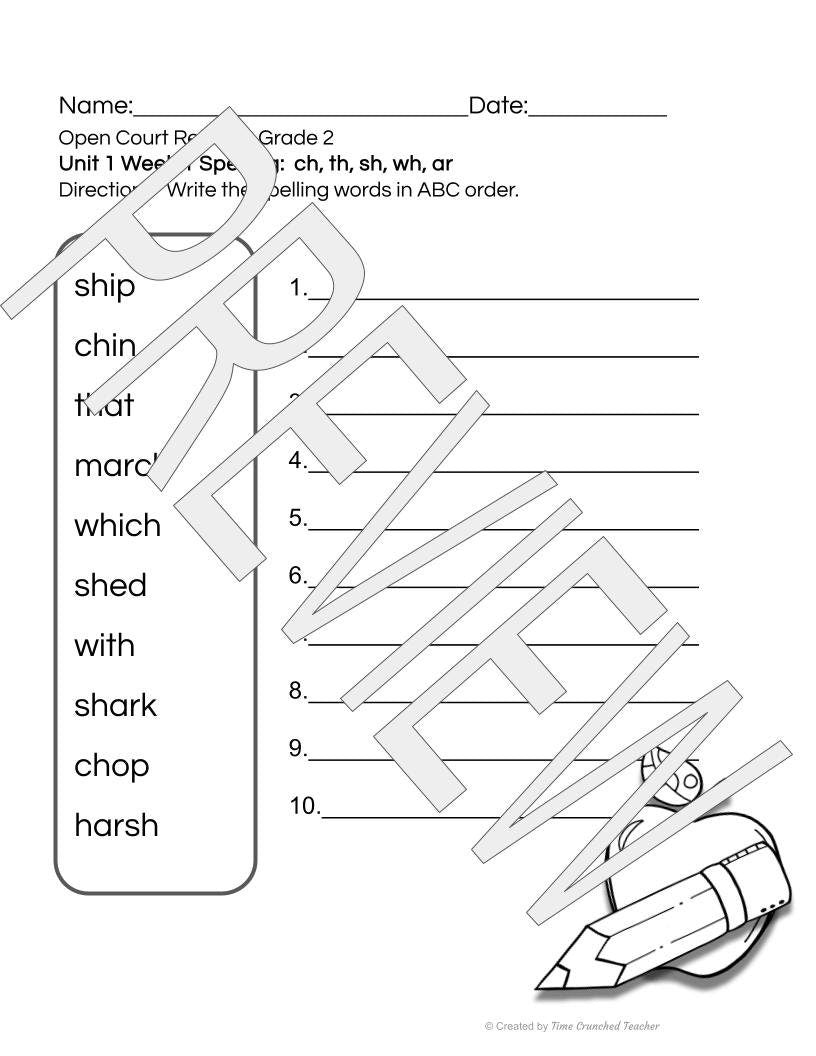 Open Court Reading | 2nd Grade Open Court Reading | Open Court Reading 2nd Grade Spelling | Open Court Reading Unit 1 Week 1 Spelling