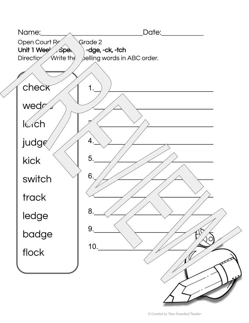 Open Court Reading | 2nd Grade Open Court Reading | Open Court Reading 2nd Grade Spelling | Open Court Reading Unit 1 Week 2 Spelling