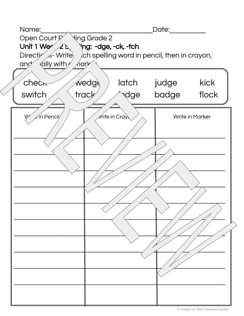 Open Court Reading | 2nd Grade Open Court Reading | Open Court Reading 2nd Grade Spelling | Open Court Reading Unit 1 Week 2 Spelling