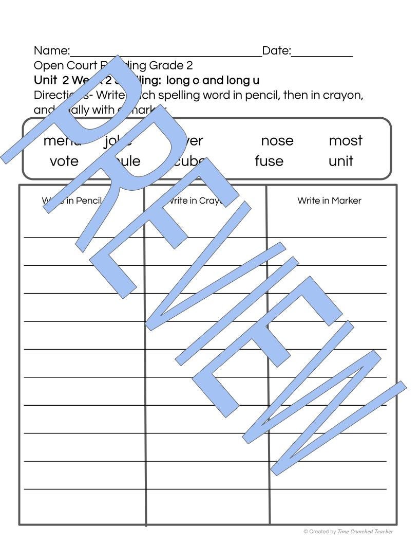 Open Court Reading | 2nd Grade Open Court Reading | Open Court Reading 2nd Grade Spelling | Open Court Reading Unit 2 Week 2 Spelling