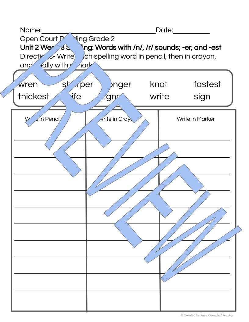 Open Court Reading | 2nd Grade Open Court Reading | Open Court Reading 2nd Grade Spelling | Open Court Reading Unit 2 Week 3 Spelling