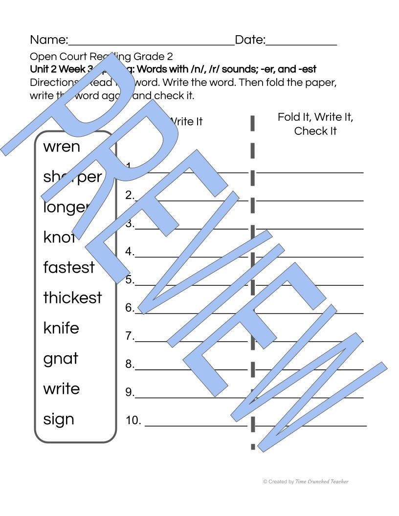 Open Court Reading | 2nd Grade Open Court Reading | Open Court Reading 2nd Grade Spelling | Open Court Reading Unit 2 Week 3 Spelling