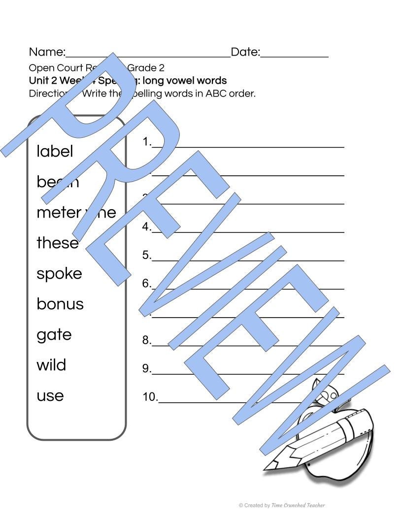 Open Court Reading | 2nd Grade Open Court Reading | Open Court Reading 2nd Grade Spelling | Open Court Reading Unit 2 Week 4 Spelling