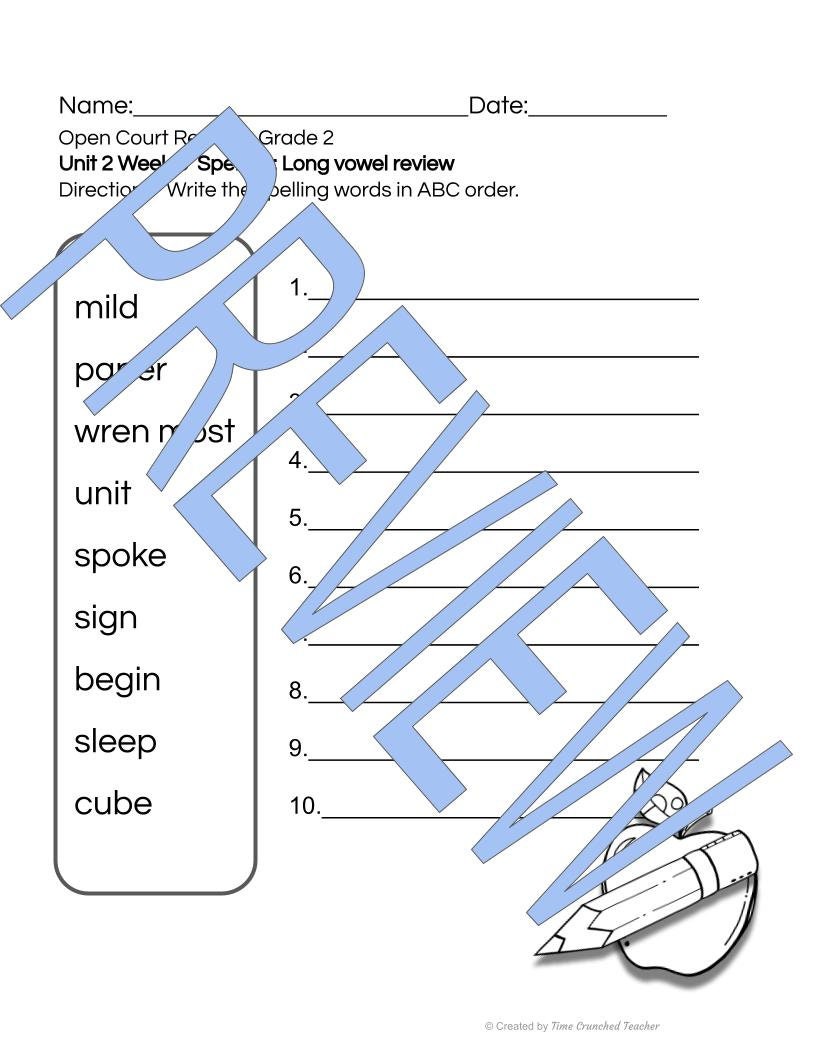 Open Court Reading | 2nd Grade Open Court Reading | Open Court Reading 2nd Grade Spelling | Open Court Reading Unit 2 Week 6 Spelling