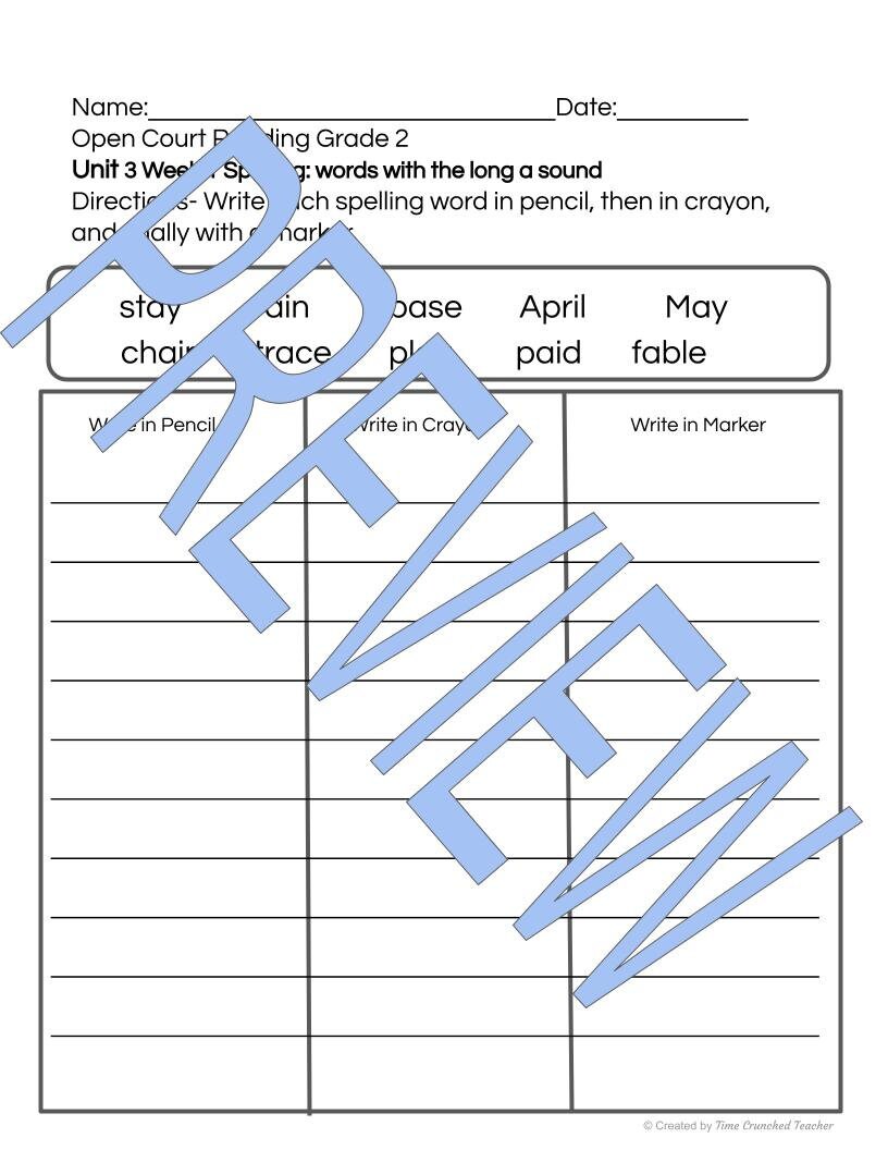 Open Court Reading | 2nd Grade Open Court Reading | Open Court Reading 2nd Grade Spelling | Open Court Reading Unit 3 Week 1 Spelling