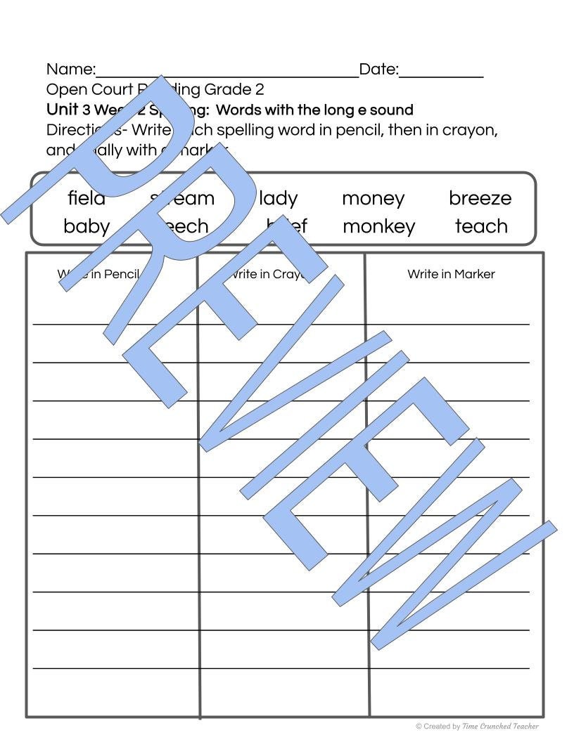 Open Court Reading | 2nd Grade Open Court Reading | Open Court Reading 2nd Grade Spelling | Open Court Reading Unit 3 Week 2 Spelling