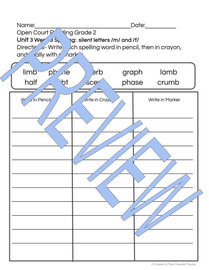 Open Court Reading | 2nd Grade Open Court Reading | Open Court Reading 2nd Grade Spelling | Open Court Reading Unit 3 Week 3 Spelling