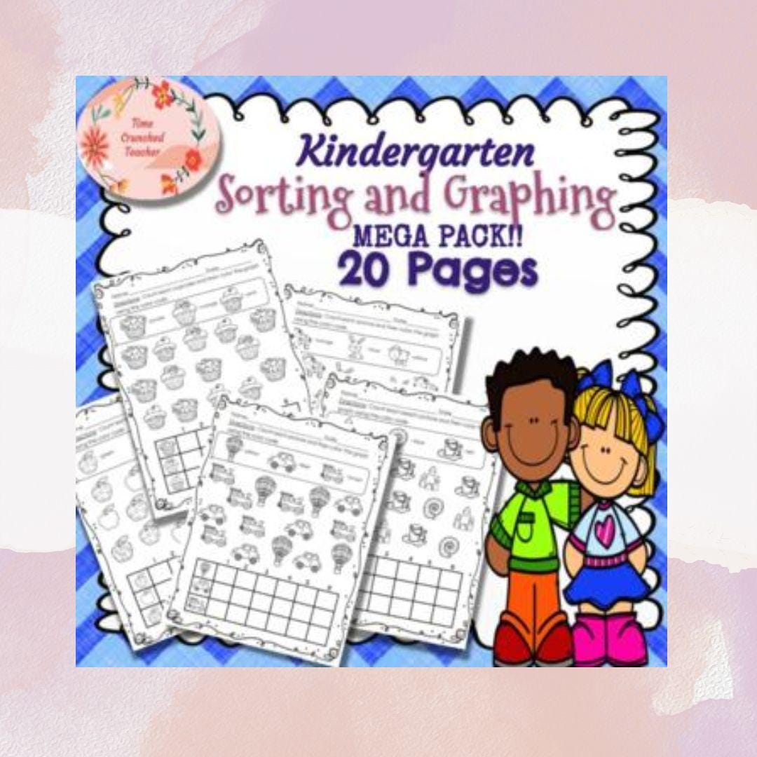 Printable Kindergarten Math Practice | Kindergarten Math Skills | Printable Math Assessment | Sorting and Graphing Practice 20 Pages