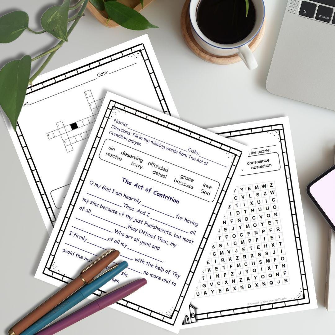 Printable Catholic First Reconciliation Unit: 10 Pages of First Confession Prep Activities | First Confession Prep | First Reconciliation